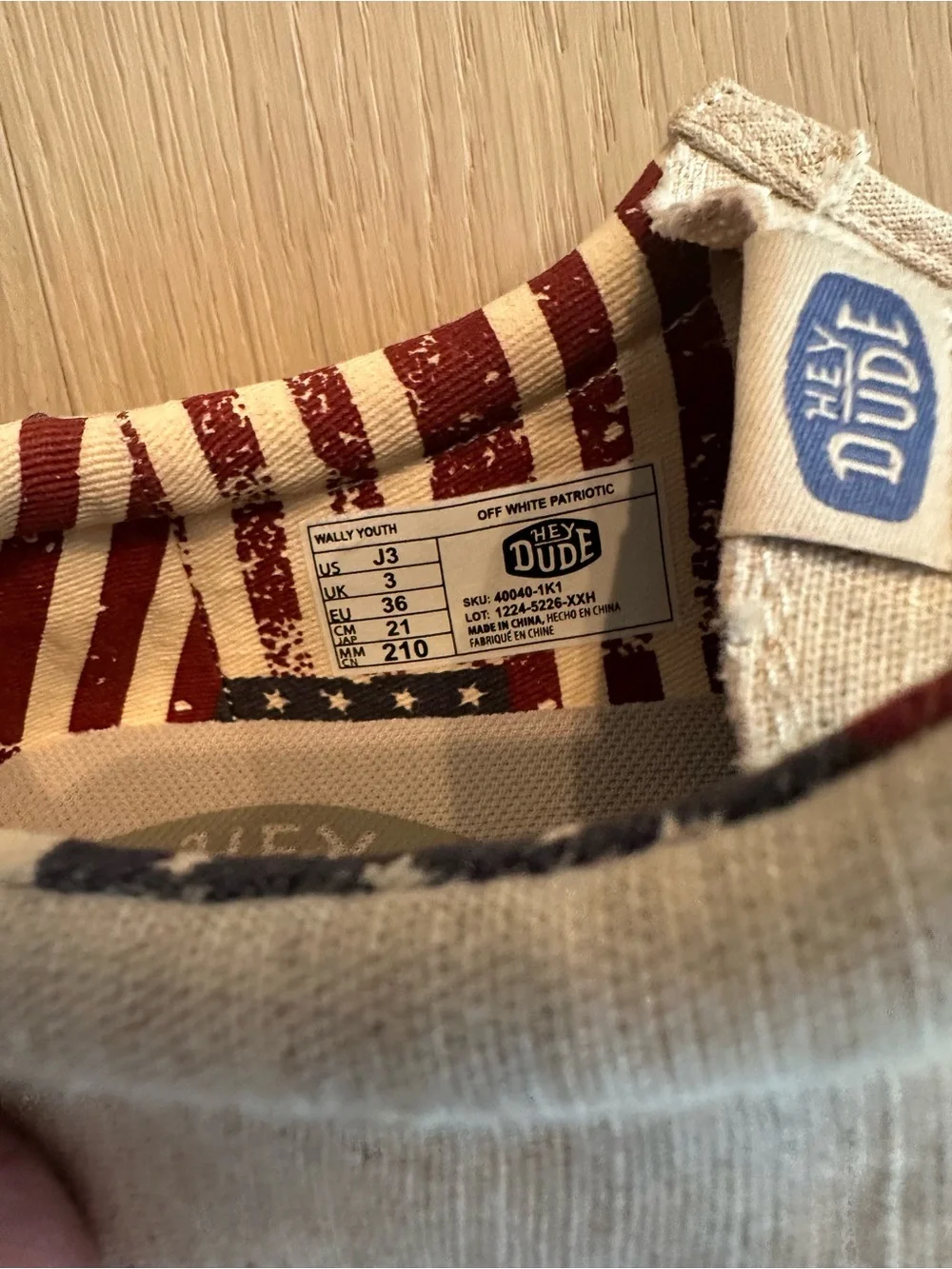 Boys HeyDude canvas USA shoes, new. Size 3